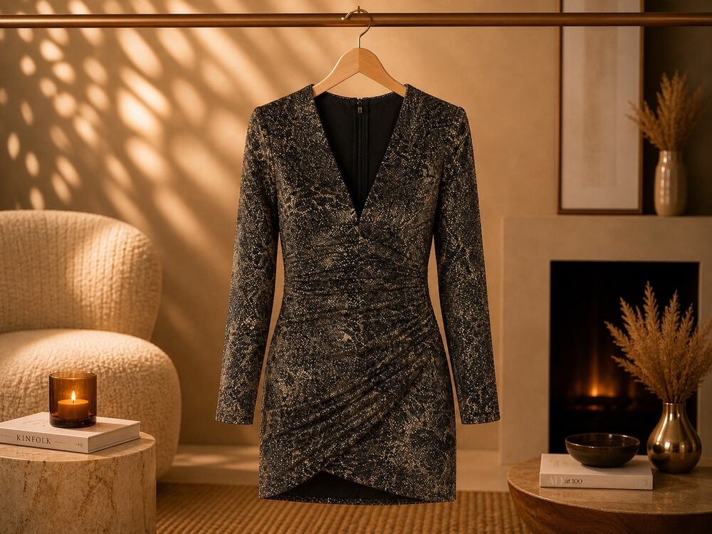 Alice + Olivia Bronze Glitter Ruched Mini Dress Animal Print Cocktail NWT 6 Fun